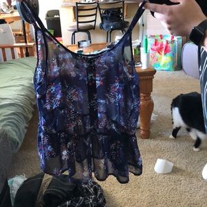 Sheer floral babydoll tank top